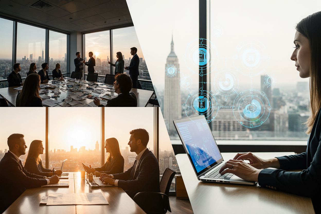 Two colleagues laughing while using a laptop